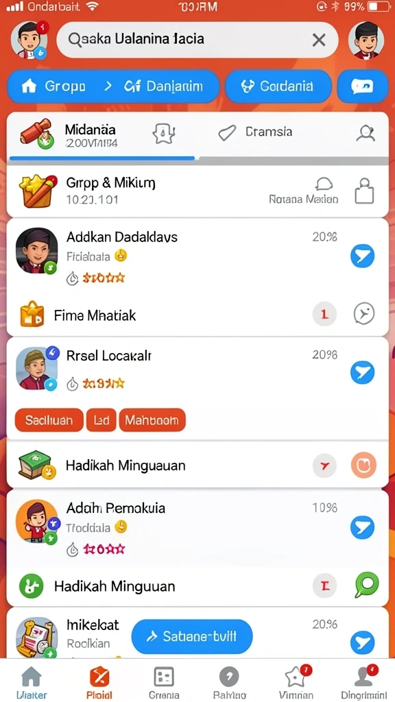 Menu karakter dengan berbagai pilihan unik.